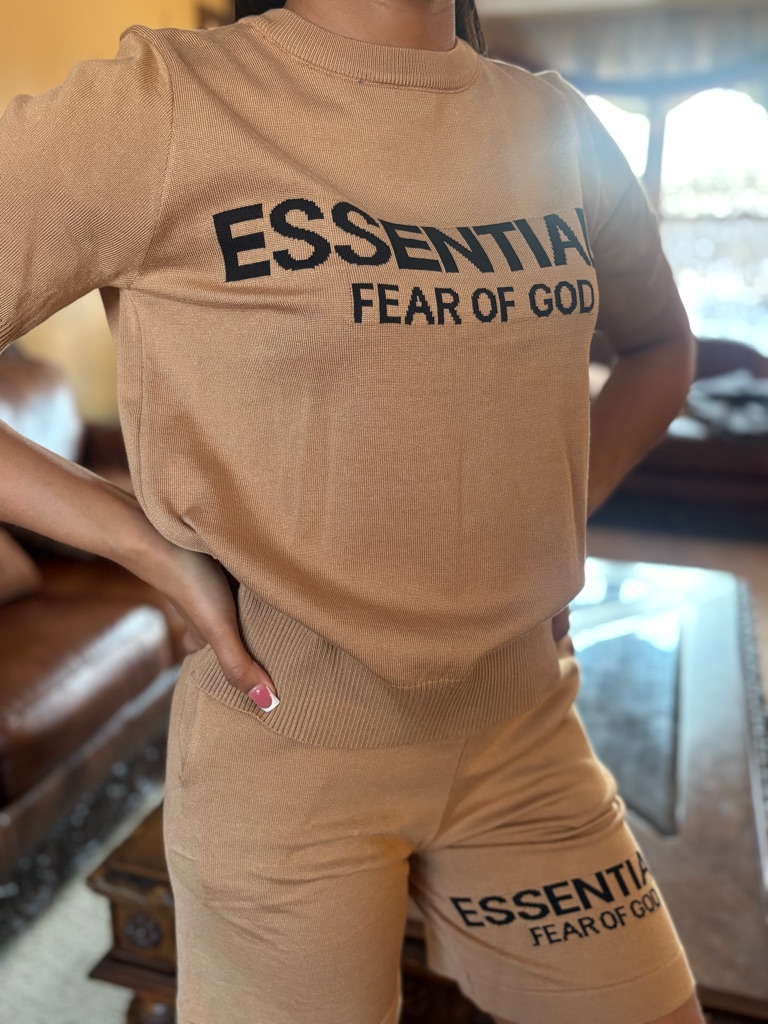 Women's Tan Knit Shorts Set
